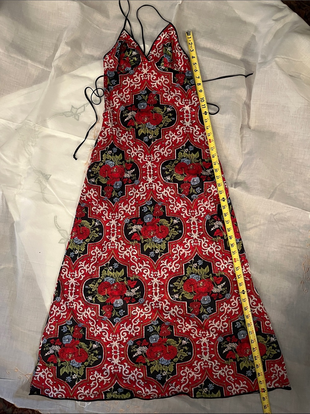 Red Floral Print A-Line halter Dress